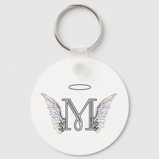 Letter M Initiaal Monogram met Angel Wings & Halo Sleutelhanger (Voorkant)