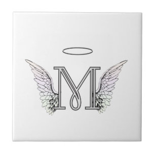 Letter M Initiaal Monogram met Angel Wings & Halo Tegeltje