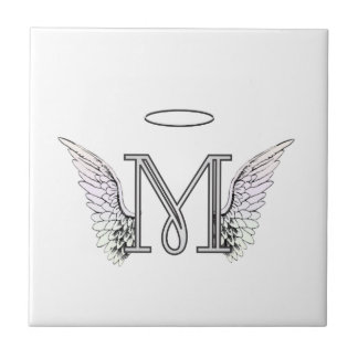 Letter M Initiaal Monogram met Angel Wings & Halo Tegeltje