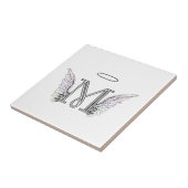 Letter M Initiaal Monogram met Angel Wings & Halo Tegeltje (Zijkant)