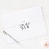 Letter M Initiaal Monogram met Angel Wings & Halo Vierkante Sticker (Envelop)