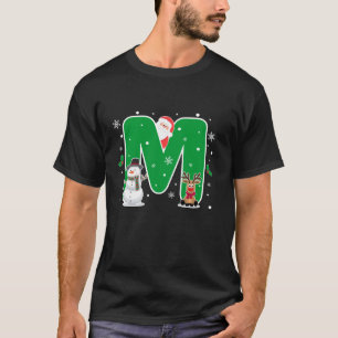 Letter M Initiaal Naam Alfabet Monogram Santa Chri T-shirt