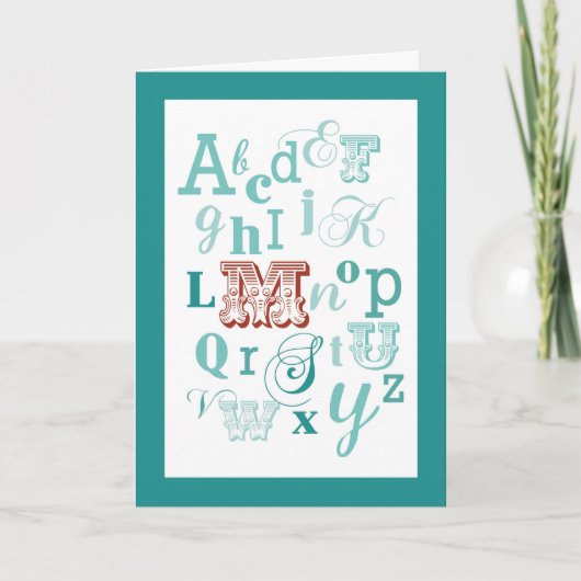Letter M Initiaal Name Alphabet Birthday Blauwgroe Kaart (Voorkant)
