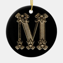 Letter M Initiaal Round Circle Shaped Ornamed Keramisch Ornament
