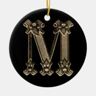 Letter M Initiaal Round Circle Shaped Ornamed Keramisch Ornament