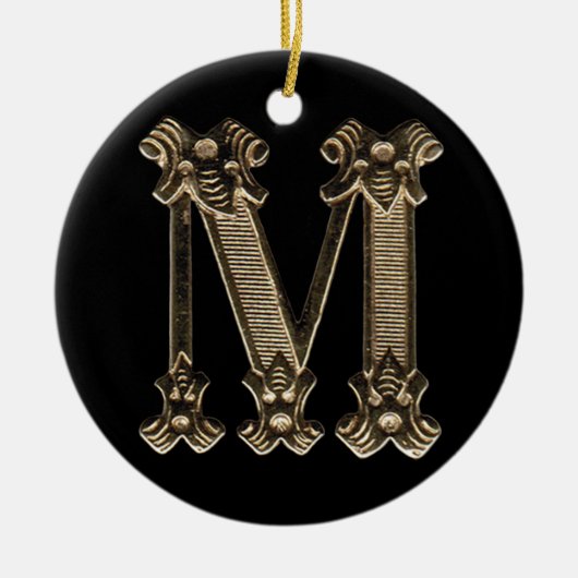 Letter M Initiaal Round Circle Shaped Ornamed Keramisch Ornament (Voorkant)