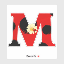 Letter M Ladybug Print met lieveheersbeestje en bl Sticker