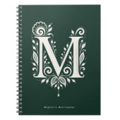 Letter M Linocut Botanische Monogram Notitieboek (Voorkant)