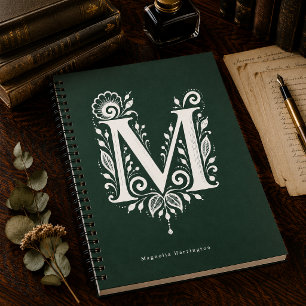 Letter M Linocut Botanische Monogram Notitieboek