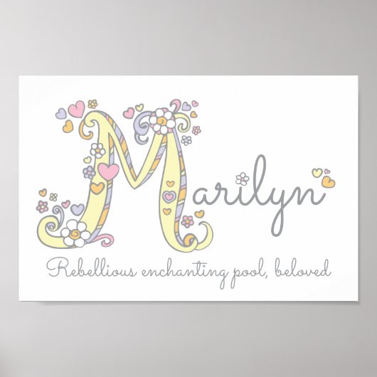 Letter M Marilyn initiaal doodle art name betekene Poster (Voorkant)