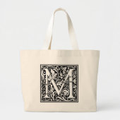 Letter M Medieval Monogram  Groot Initiaal Grote Tote Bag (Voorkant)