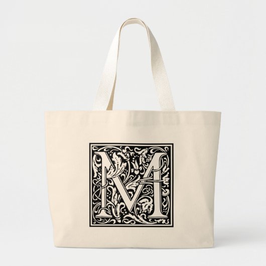 Letter M Medieval Monogram  Groot Initiaal Grote Tote Bag (Voorkant)