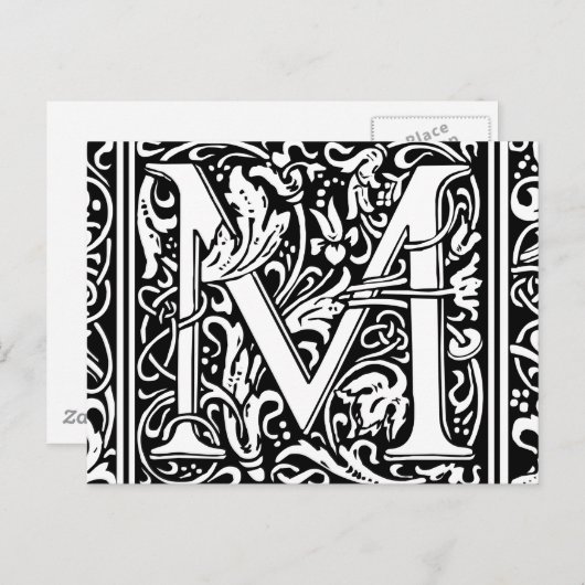 Letter M Medieval Monogram  Initiaal Briefkaart (Voorkant / Achterkant)