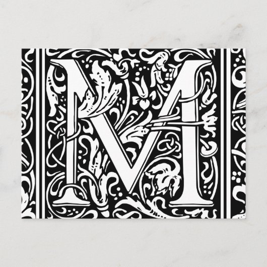 Letter M Medieval Monogram  Initiaal Briefkaart (Voorkant)