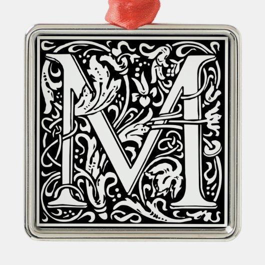 Letter M Medieval Monogram  Initiaal Metalen Ornament (Voorkant)