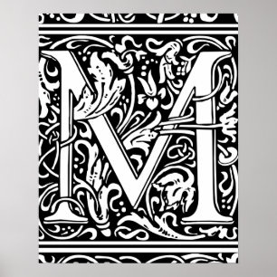 Letter M Medieval Monogram Initiaal Poster