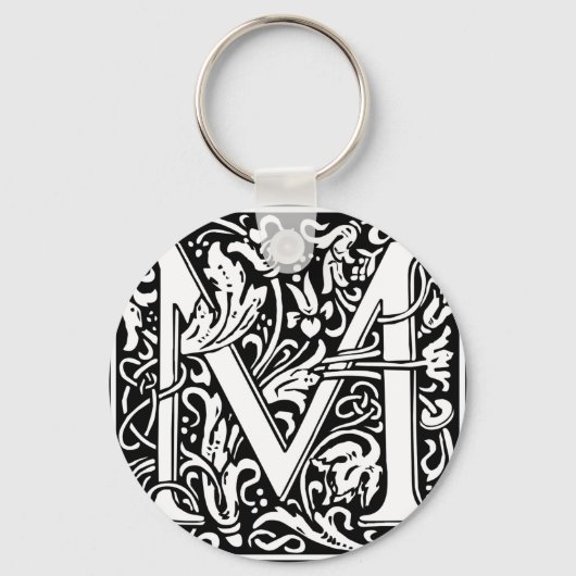 Letter M Medieval Monogram Initiaal Sleutelhanger (Voorkant)