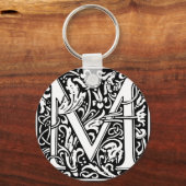 Letter M Medieval Monogram Initiaal Sleutelhanger (Voorkant)