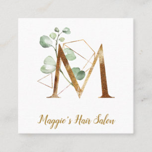 Letter M met Gold Geometric Design en Flowers Vierkante Visitekaartje
