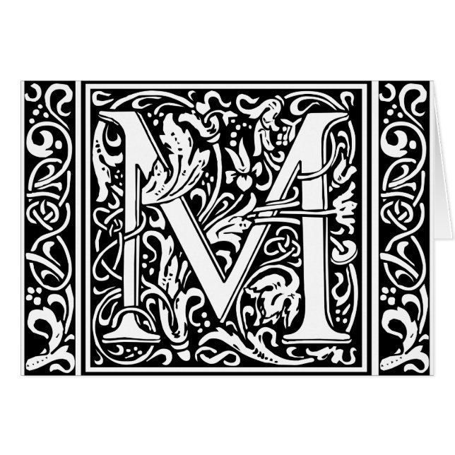 Letter M Middeleeuws Monogram Art Nouveau (Voorkant Horizontaal)