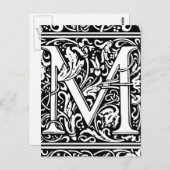 Letter M Middeleeuws Monogram Art Nouveau Briefkaart (Voorkant / Achterkant)