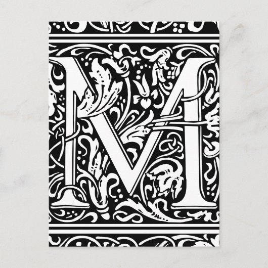 Letter M Middeleeuws Monogram Art Nouveau Briefkaart (Voorkant)