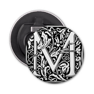 Letter M Middeleeuws Monogram Art Nouveau Button Flesopener