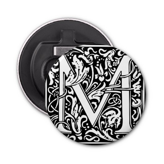 Letter M Middeleeuws Monogram Art Nouveau Button Flesopener (Voorkant)