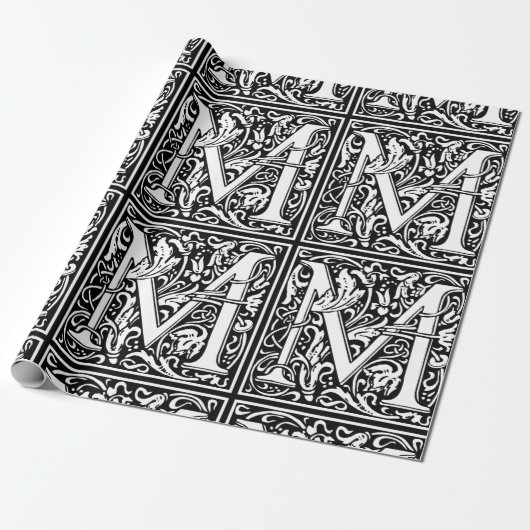 Letter M Middeleeuws Monogram Art Nouveau Cadeaupapier (Uitgerold)