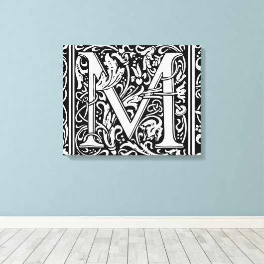 Letter M Middeleeuws Monogram Art Nouveau Canvas Afdruk (Insitu (Houten vloer))