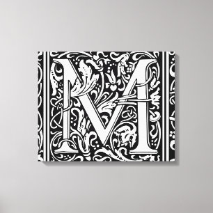 Letter M Middeleeuws Monogram Art Nouveau Canvas Afdruk