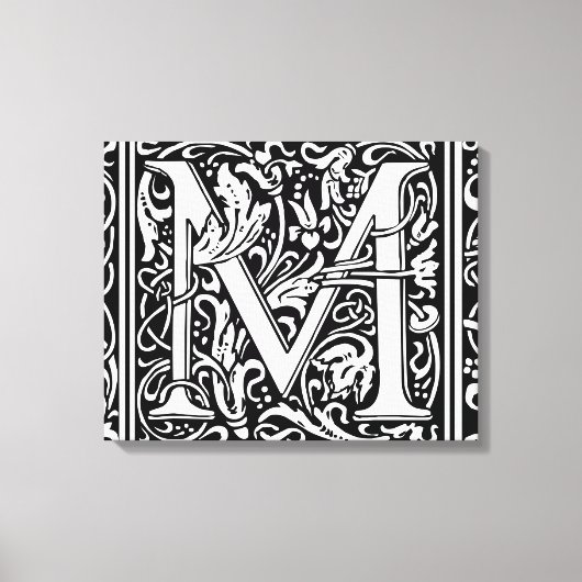 Letter M Middeleeuws Monogram Art Nouveau Canvas Afdruk (Voorkant)