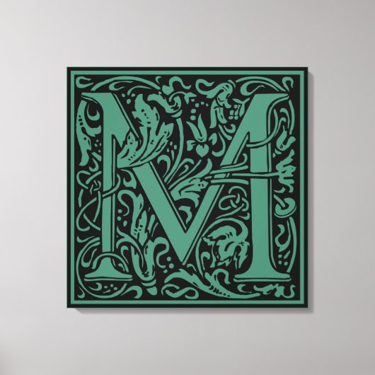 Letter M Middeleeuws Monogram Art Nouveau Canvas Afdruk (Voorkant)