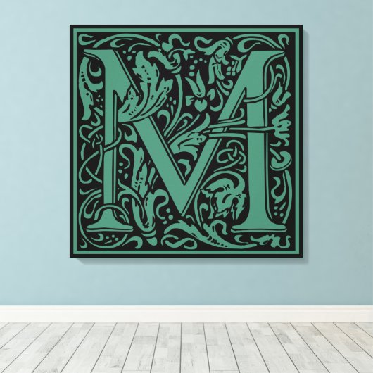 Letter M Middeleeuws Monogram Art Nouveau Canvas Afdruk (Insitu (Houten vloer))