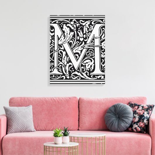 Letter M Middeleeuws Monogram Art Nouveau Canvas Afdruk (Insitu (Woonkamer))