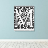 Letter M Middeleeuws Monogram Art Nouveau Canvas Afdruk (Insitu (Houten vloer))