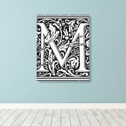 Letter M Middeleeuws Monogram Art Nouveau Canvas Afdruk (Insitu (Houten vloer))