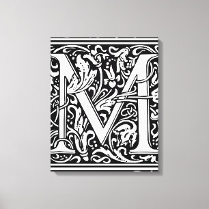 Letter M Middeleeuws Monogram Art Nouveau Canvas Afdruk