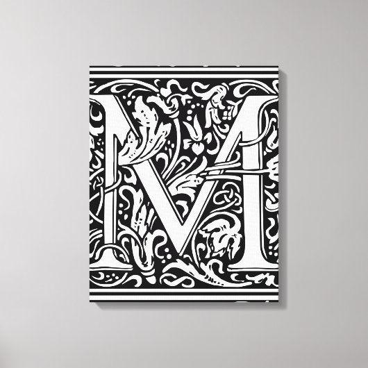 Letter M Middeleeuws Monogram Art Nouveau Canvas Afdruk (Voorkant)