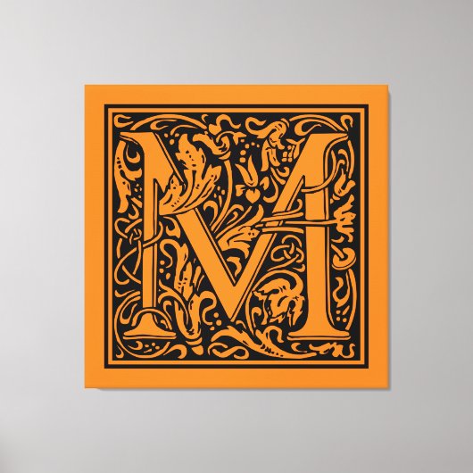 Letter M Middeleeuws Monogram Art Nouveau Canvas Afdruk (Voorkant)