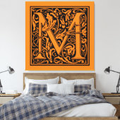 Letter M Middeleeuws Monogram Art Nouveau Canvas Afdruk (Insitu (Slaapkamer))