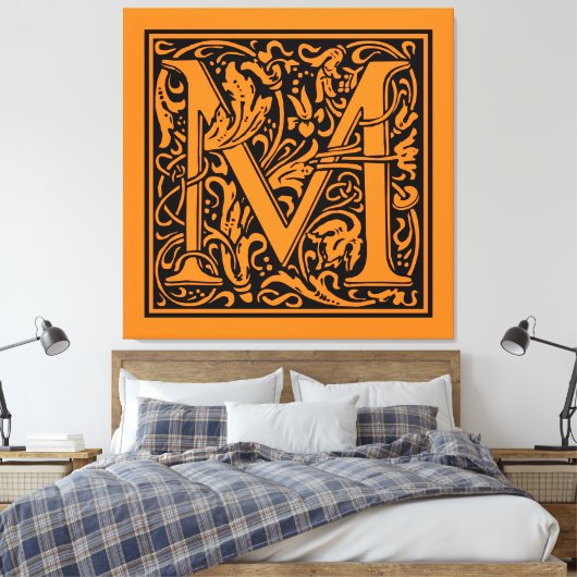 Letter M Middeleeuws Monogram Art Nouveau Canvas Afdruk (Insitu (Slaapkamer))