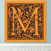 Letter M Middeleeuws Monogram Art Nouveau Canvas Afdruk (Insitu (Houten vloer))
