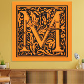 Letter M Middeleeuws Monogram Art Nouveau Canvas Afdruk (Insitu (Woonkamer))
