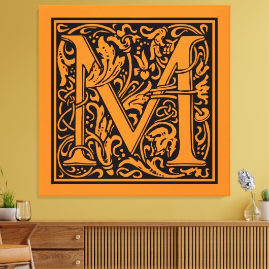 Letter M Middeleeuws Monogram Art Nouveau Canvas Afdruk (Insitu (Woonkamer))