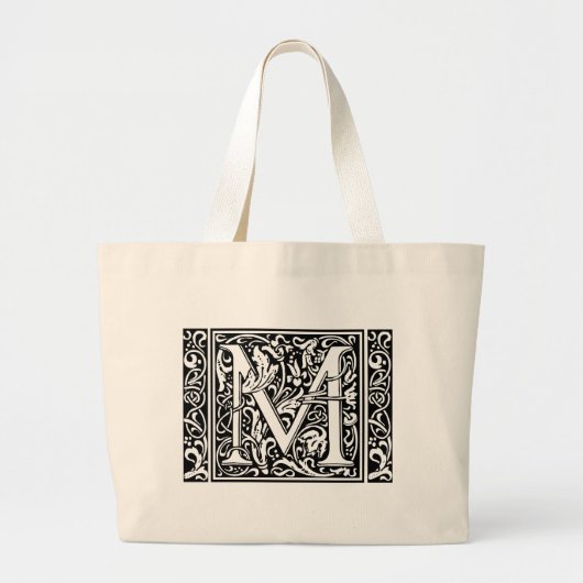 Letter M Middeleeuws Monogram Art Nouveau Grote Tote Bag (Voorkant)