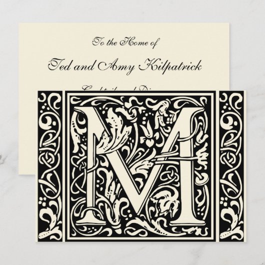 Letter M Middeleeuws Monogram Art Nouveau Kaart (Voorkant / Achterkant)