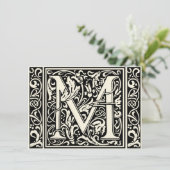 Letter M Middeleeuws Monogram Art Nouveau Kaart (Staand voorkant)