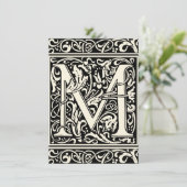 Letter M Middeleeuws Monogram Art Nouveau Kaart (Staand voorkant)
