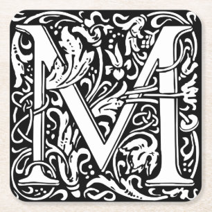 Letter M Middeleeuws Monogram Art Nouveau Kartonnen Onderzetters
